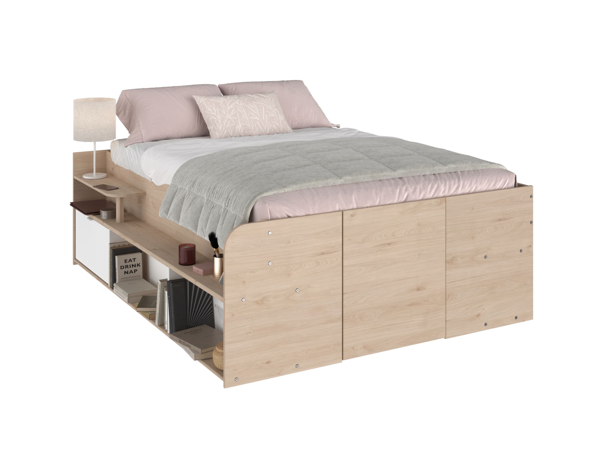 Space-UP 140x200 seng med garderobe og hyller - NATUR