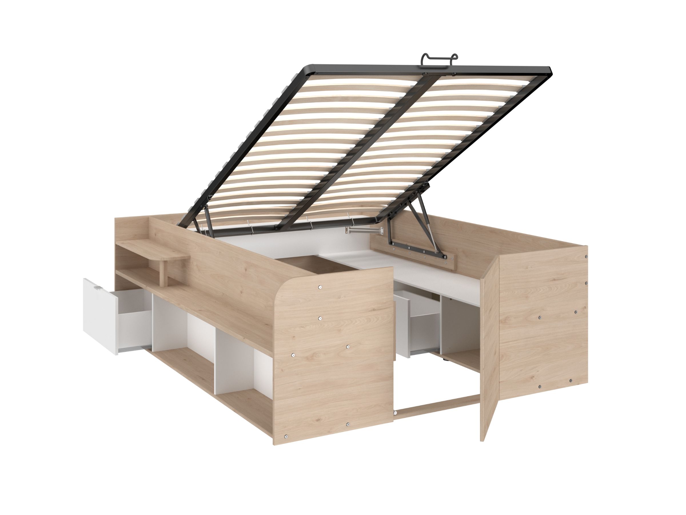 Space-UP 140x200 seng med garderobe og hyller - NATUR