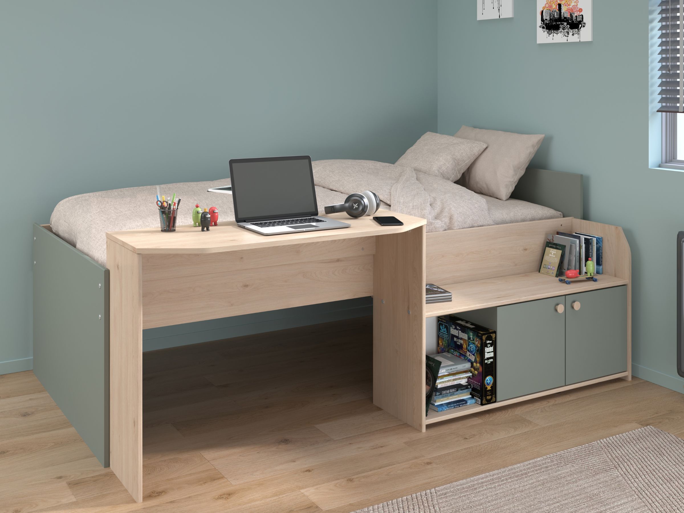 Halvhøy seng med skrivebord 90x200 - JADE image