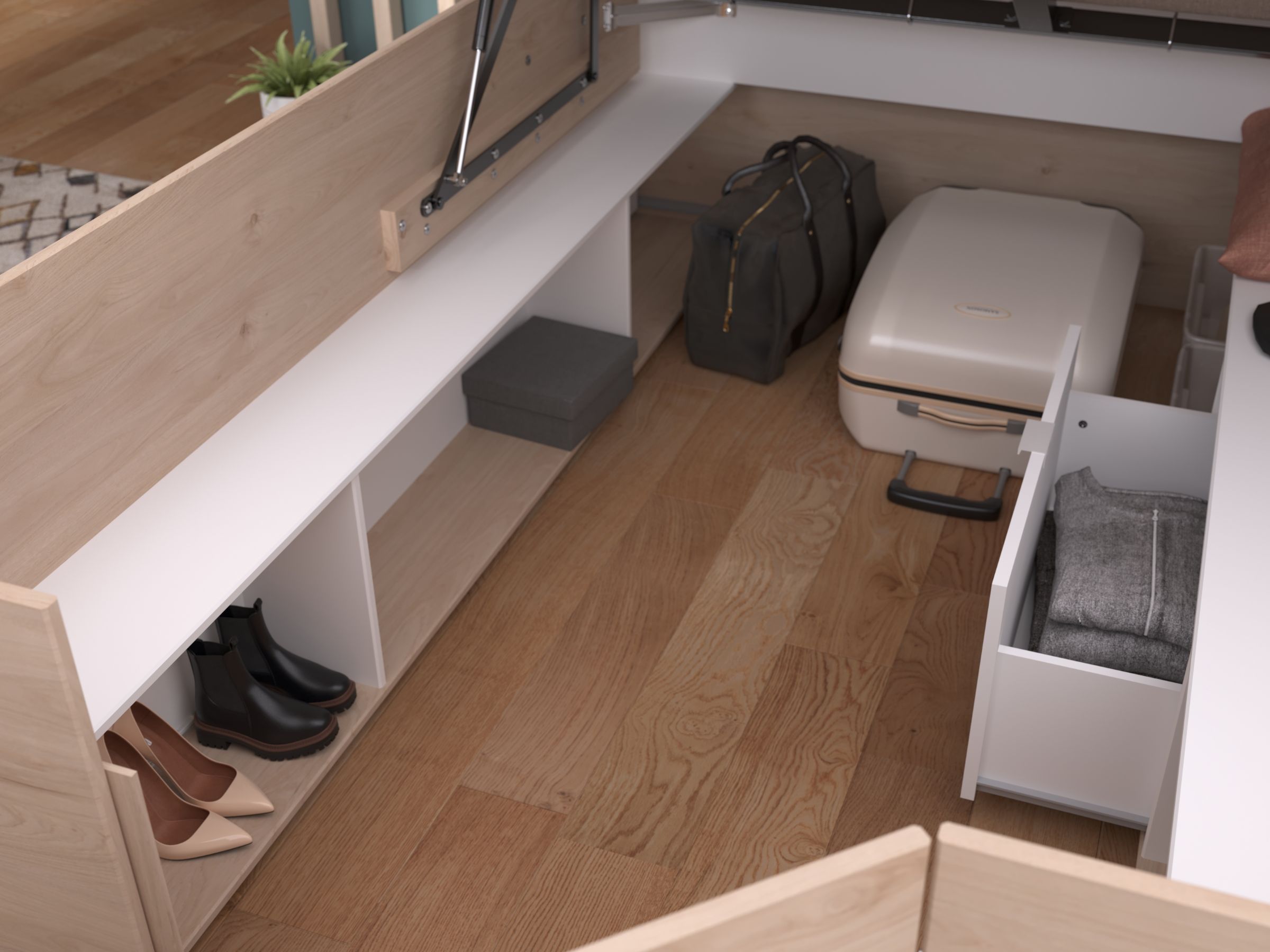 Space-UP 140x200 seng med garderobe og hyller - NATUR image
