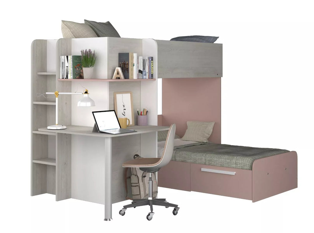 Palatino køyeseng med skrivebord - Antique Pink - 90x190