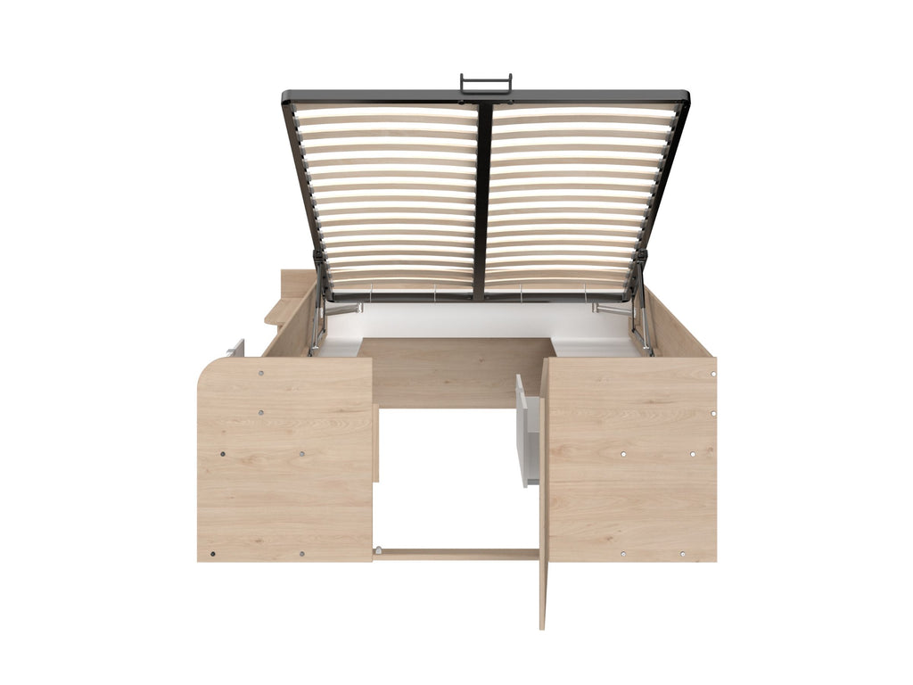 Space-UP 140x200 seng med garderobe og hyller - NATUR