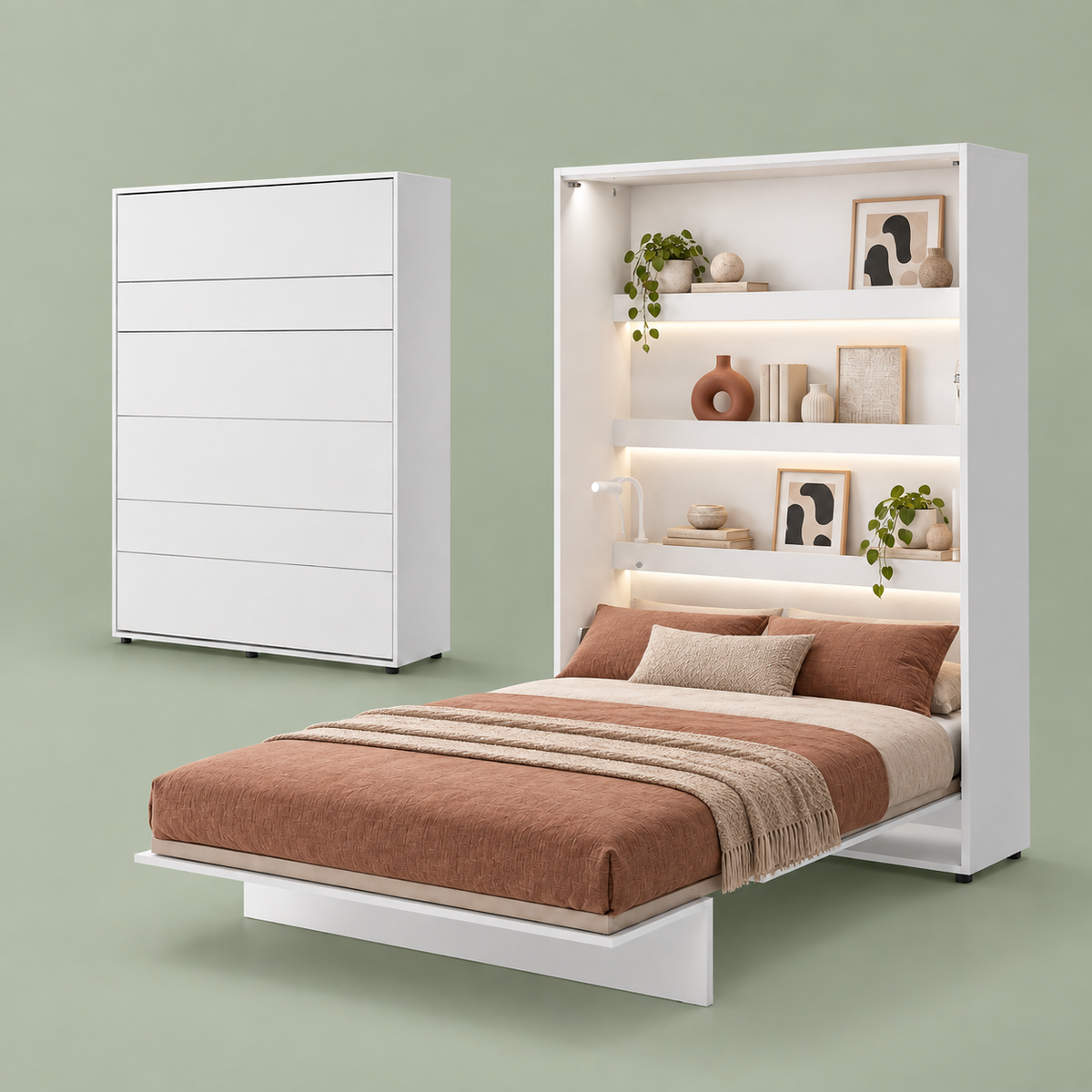 Vertikal skapseng 140x200 i hvit matt – Bed Concept BC-01