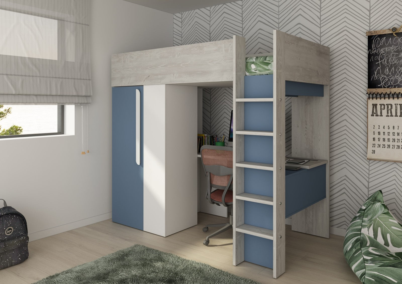 Trasman Studio Loftseng med Garderobe 90x200 - smokey blå image