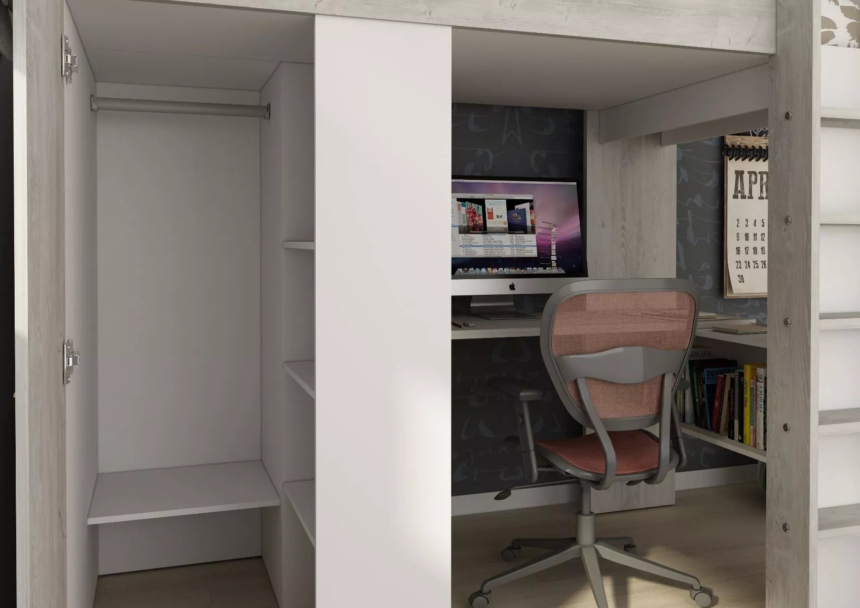 Trasman Studio Loftseng med Garderobe 90x200 - hvit image