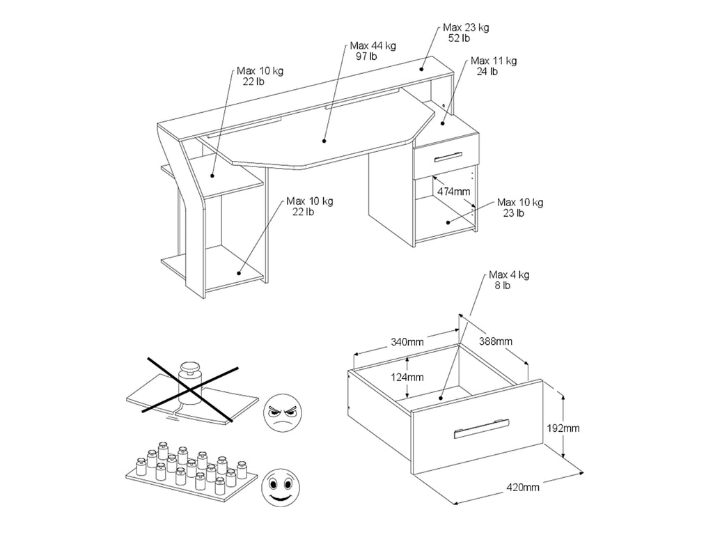 Sylver Gaming Desk 178 cm – Japansk eik / Hvit høyglans