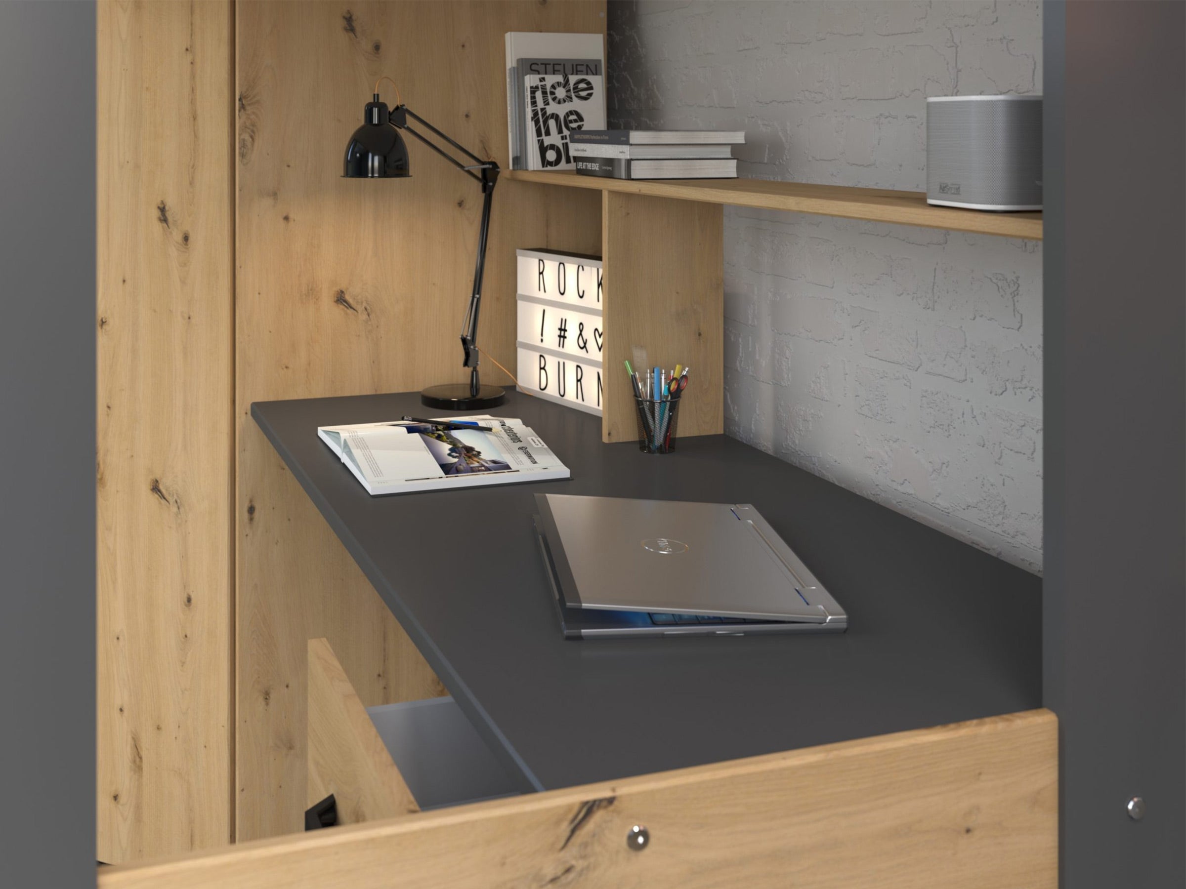 Grayson loftseng med skrivebord og garderobe image