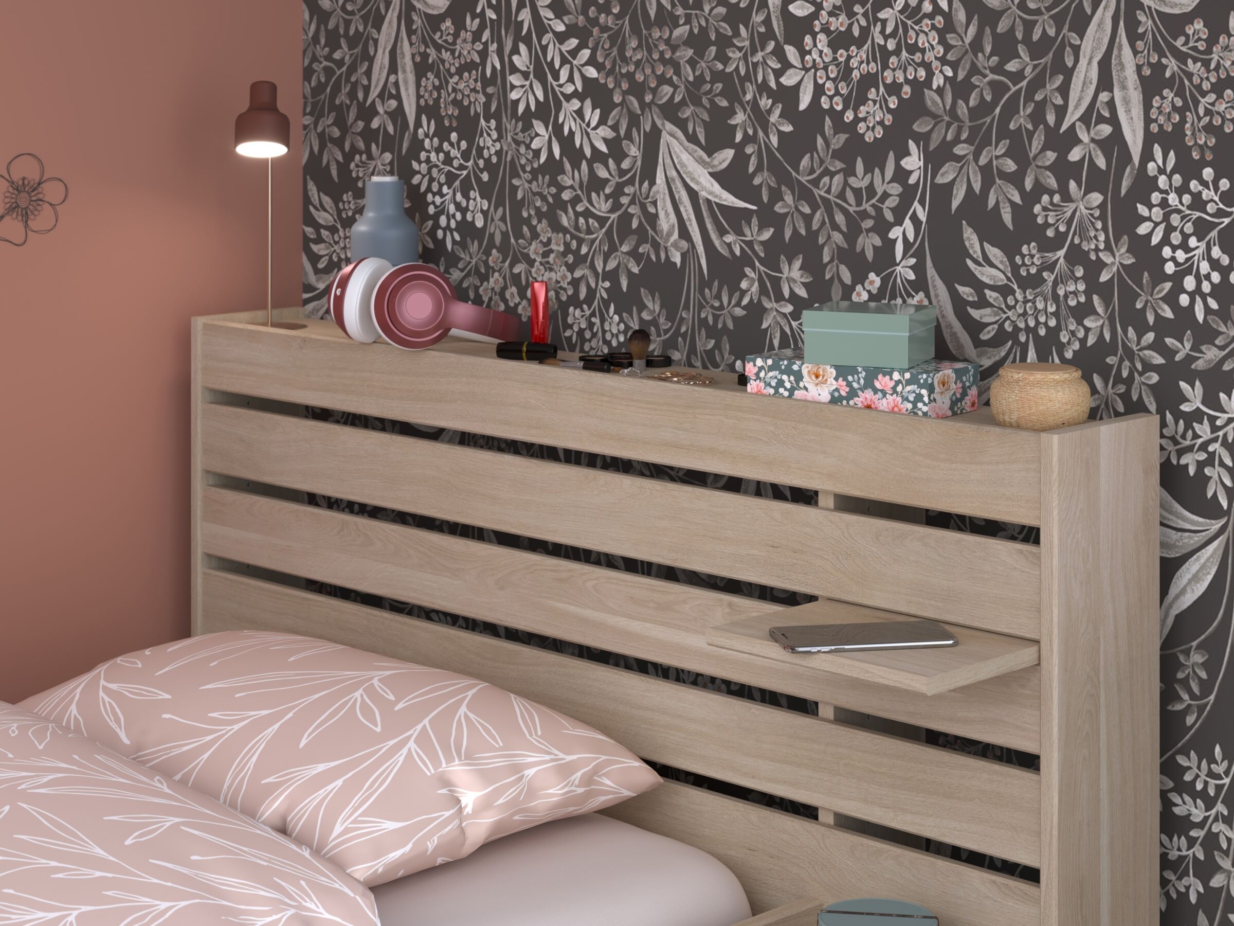 Escale seng 90x200 med 2 skuffer i Japanese Oak