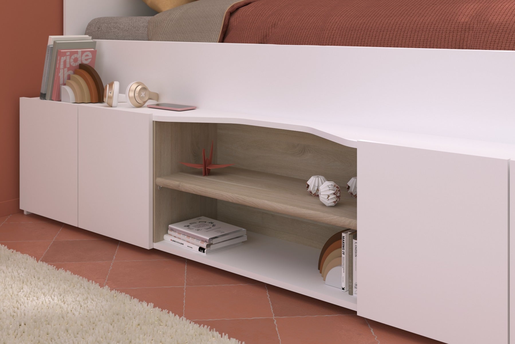 Cleo ungdomsseng 90x200 med skrivebord og hyller