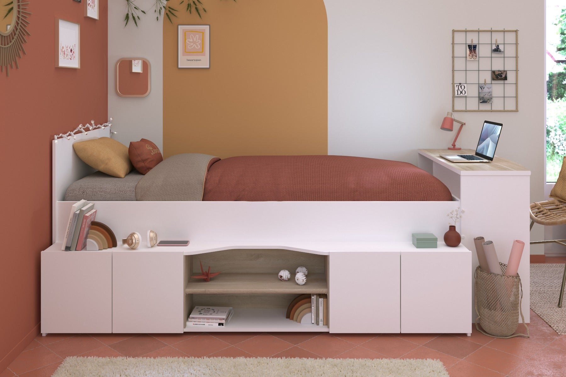 Cleo ungdomsseng 90x200 med skrivebord og hyller