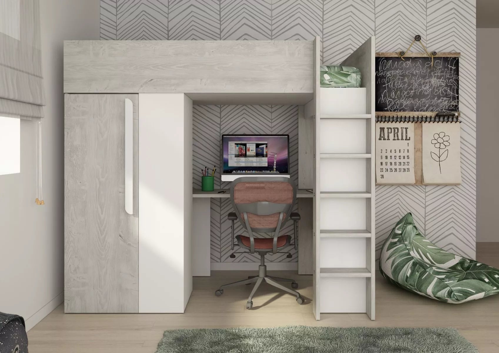 Trasman Studio Loftseng med Garderobe 90x200 - hvit