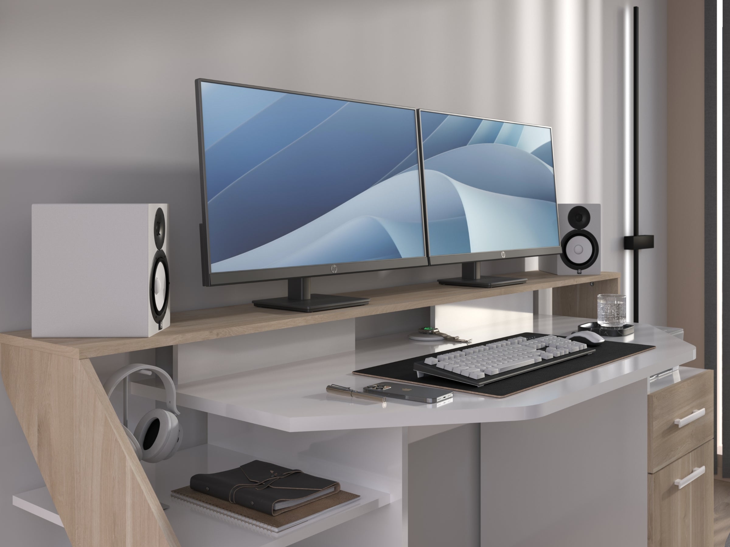 Sylver Gaming Desk 178 cm – Japansk eik / Hvit høyglans image