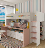 Sindre multifunksjonell loftseng med Skrivebord og Uttrekksseng - Antique Pink