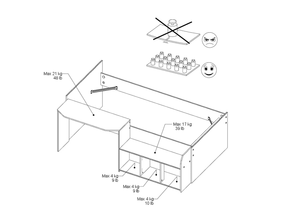 Halvhøy seng med skrivebord 90x200 - JADE